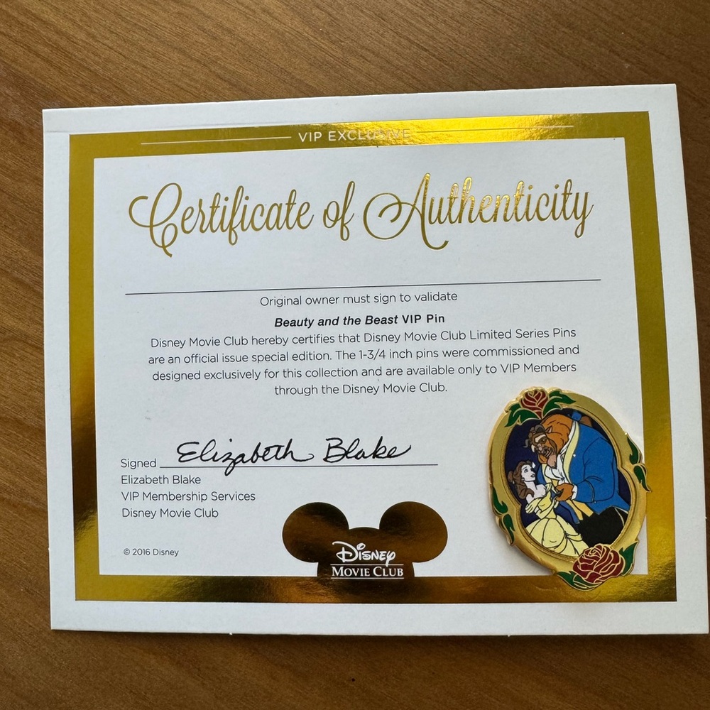 Disney Movie Club VIP Beauty and the Beast Pin - Brand New